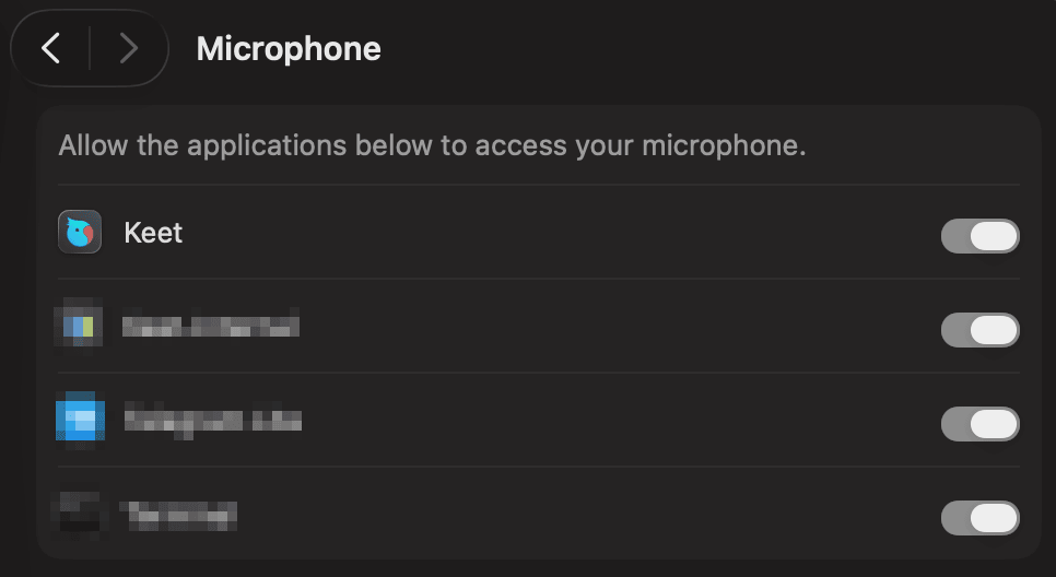 Sound issues X Mobile: 'Settings' / 'Apps' / 'Keet' / 'Permissions'.